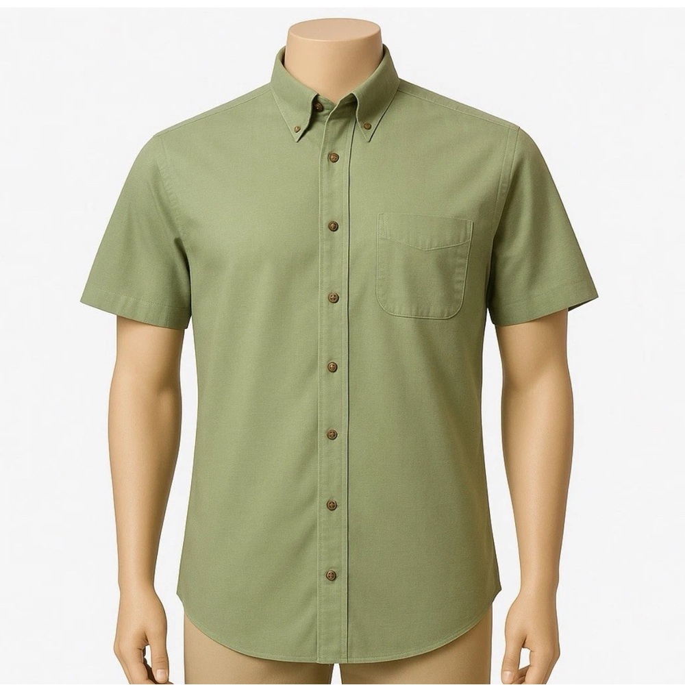 L.L.Bean‎ Green Short Sleeve Oxford Button Down Shirt XL Tall Trim Smart Casual